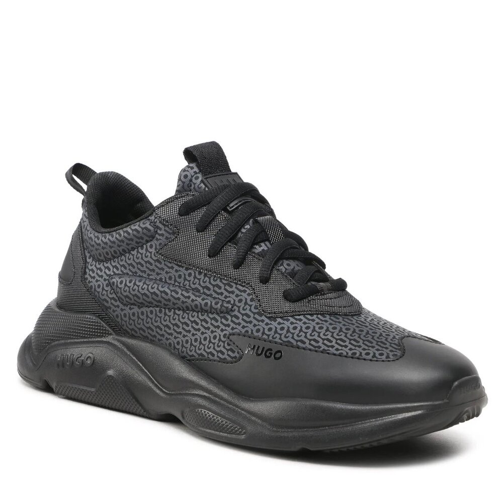 Hugo Boss Hugo Leon Logo Mixed Material Runner Black Shoes Size 7